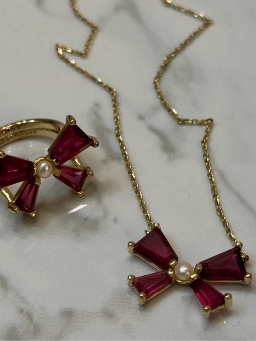 NWOT Kendra Scott red bow necklace and ring set ($200)